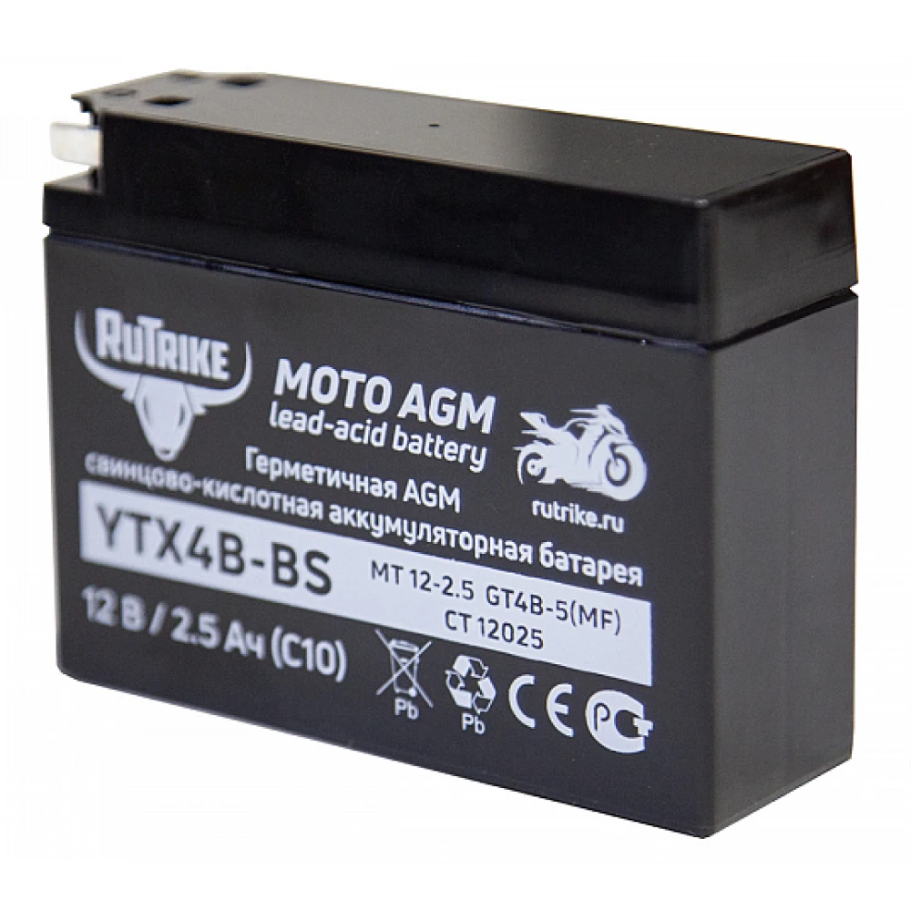 Тяговый стартерный аккумулятор Rutrike YTX4B-BS (12V/2,5Ah) (GT4B-5, CT 12025, MT 12-2.5) 1